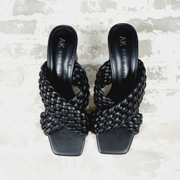 New Anne Klein  Woven Straps Block Heel Black Mule Slide Sandals K149 - Picture 8 of 12
